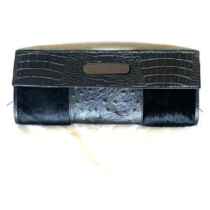 Faux fur & croc skin clutch